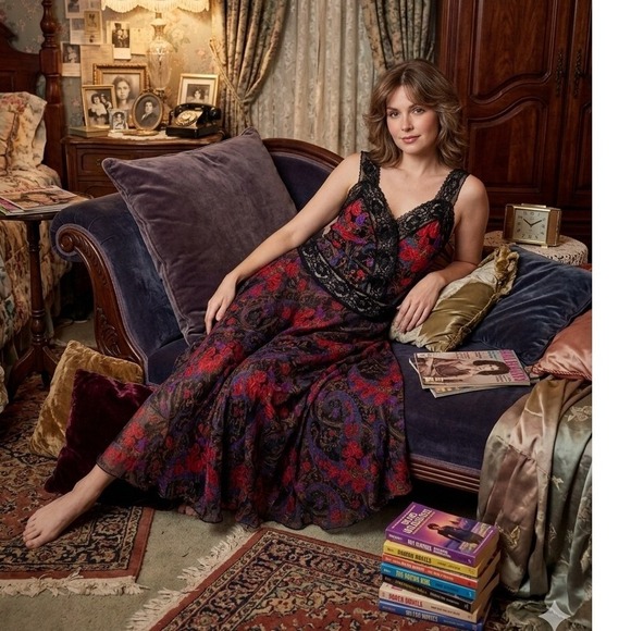 Victoria's Secret Dresses & Skirts - Victoria's Secret vintage 90Maxi Dress Womens M Multicolor ‎ Floral Paisley Lace